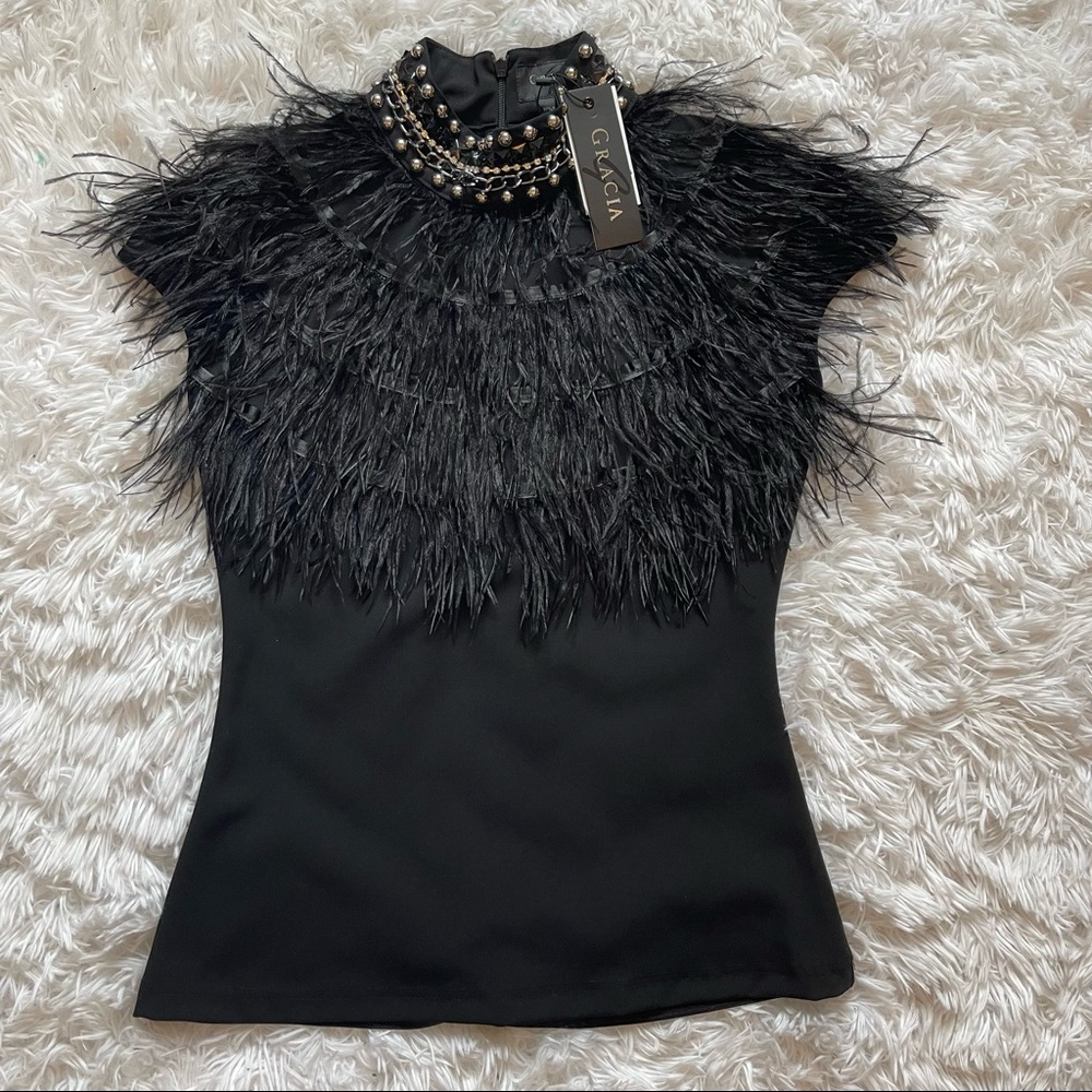 NWT Feather Embellished Top From Bloomingdales